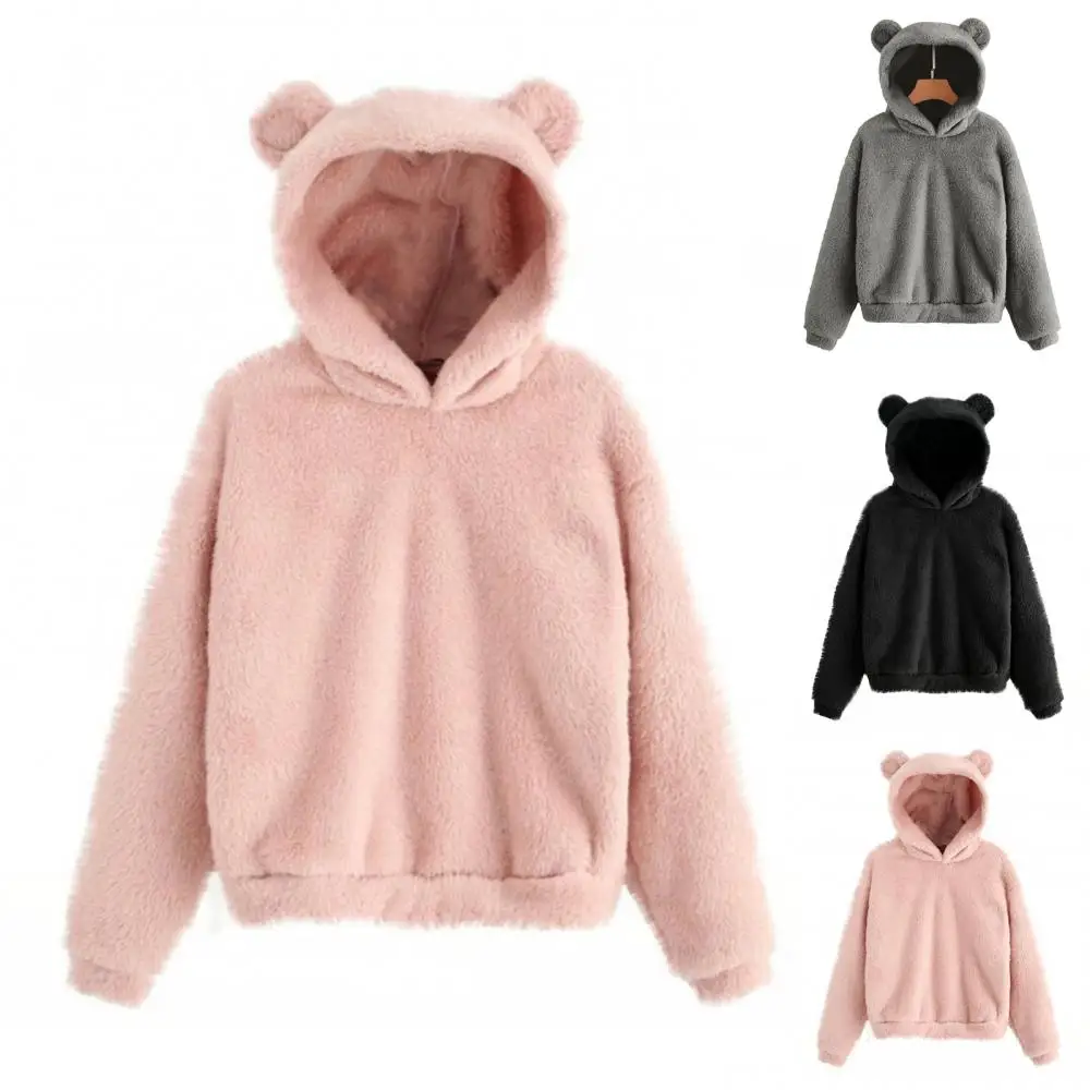 

Autumn Winter Women's Cold Coat Women's Coats In Promotion Long Sleeve Rabbit Ear Hood Sweatshirt Plush Warm Hoodie