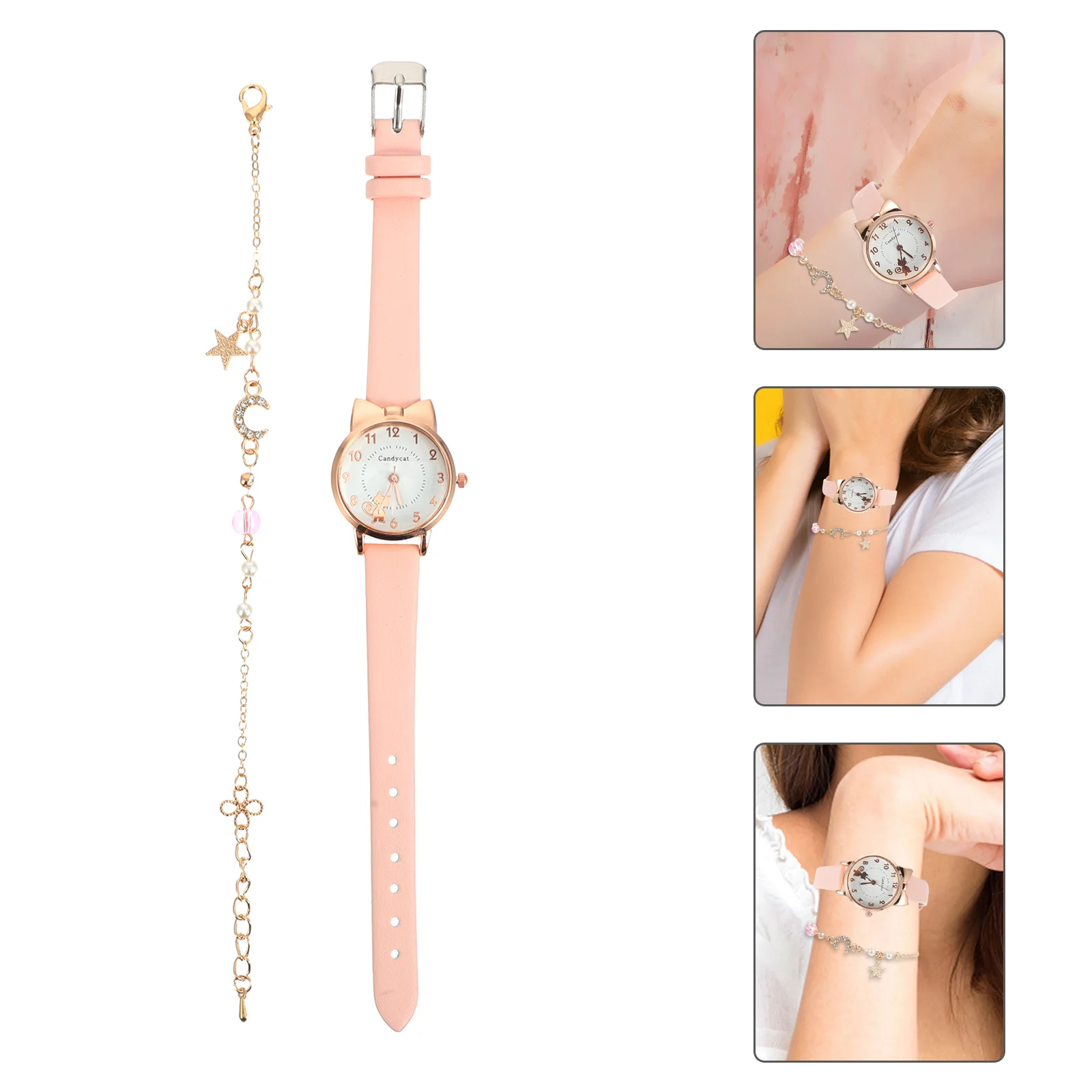 

Set Cute Cat Watch Miss Kids Bracelets Wrist 21X3CM Quartz Watches for