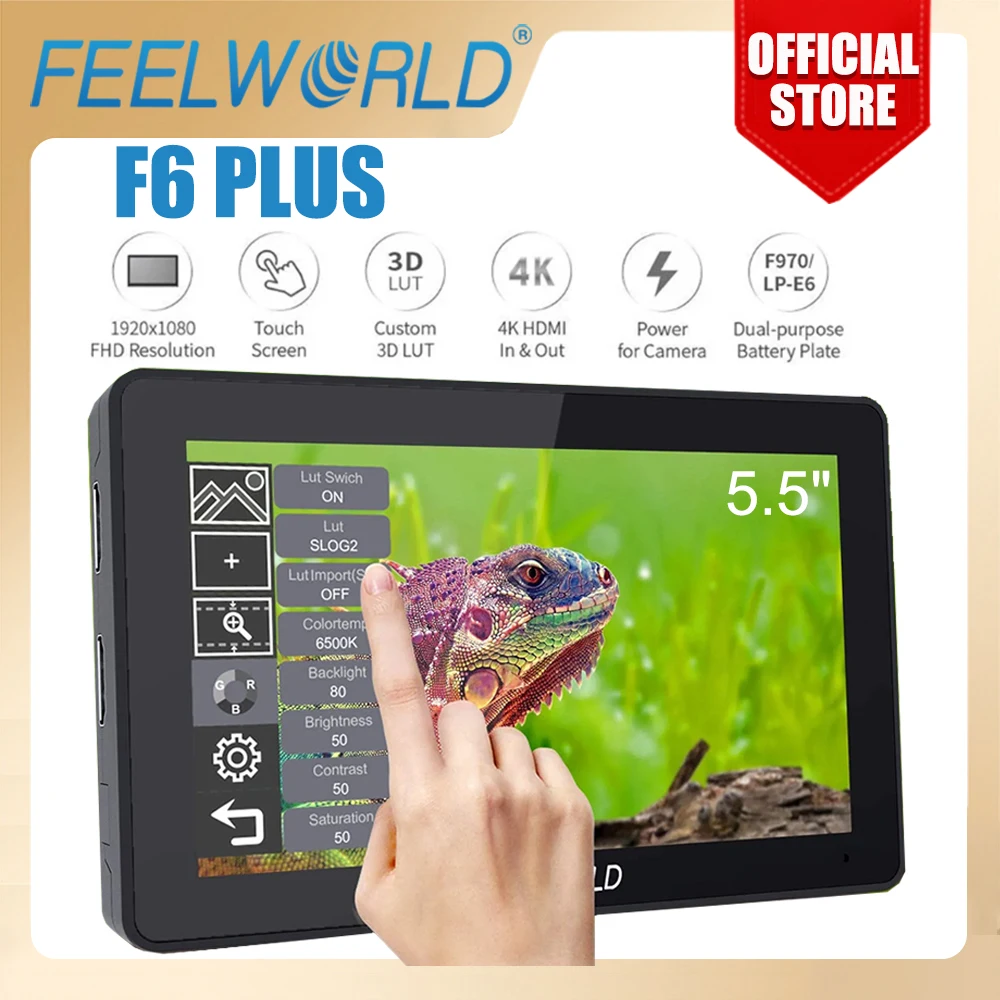 FEELWORLD 4K Monitor 5.5 Inch  F6 PLUS on Camera DSLR 3D LUT Touch Screen IPS FHD 1920x1080 Video 4K-HDMI Field Monitor dslr