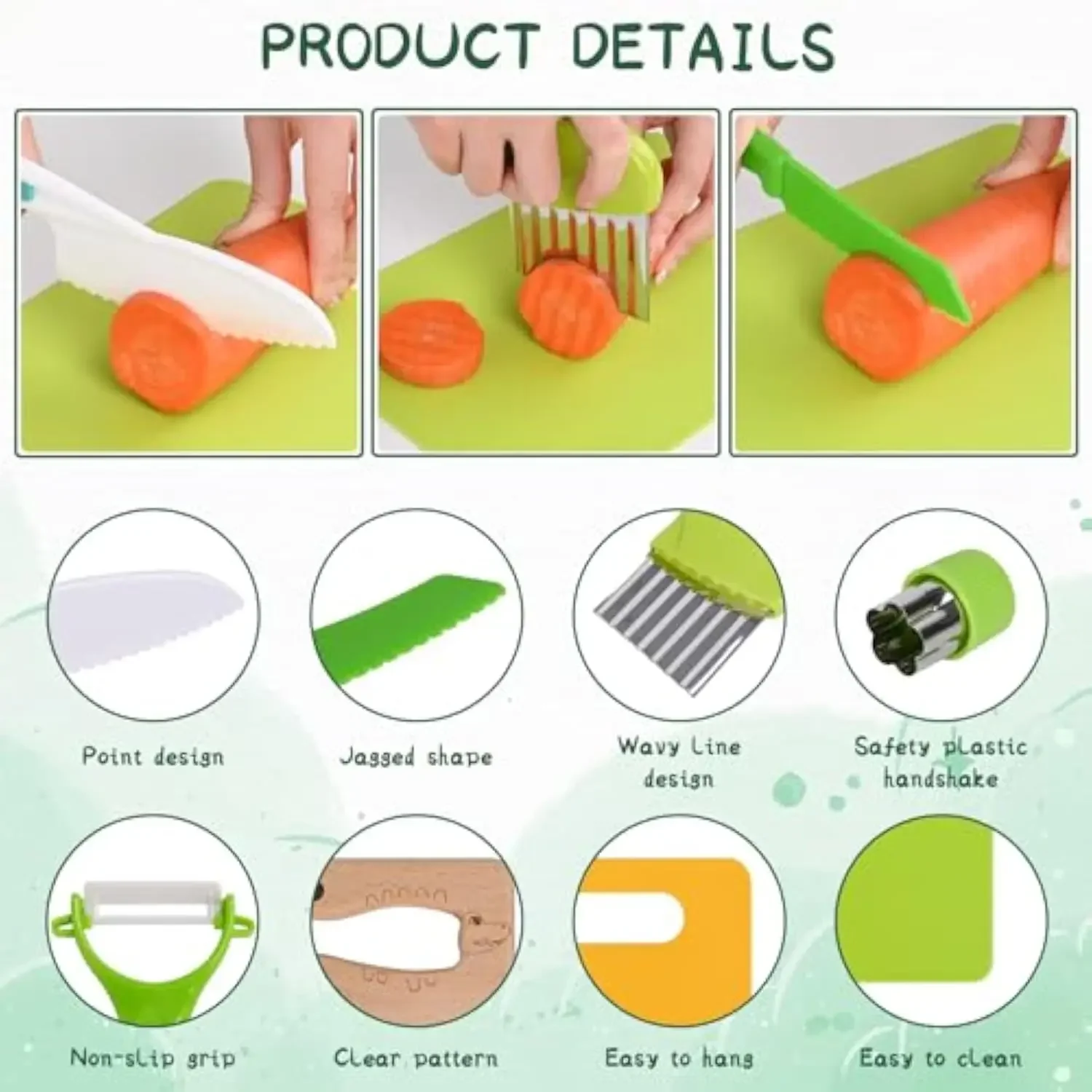 13 Pcs Montessori Kitchen Tools Toddlers Kitchen Tools Kid Safe Knife Set for Real Cooking Cutting Boards Crinkle Cutter