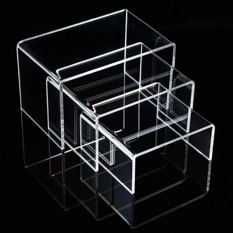 3 Pcs Clear Acrylic Product Stand Jewelry Display Riser Shelf Fixtures