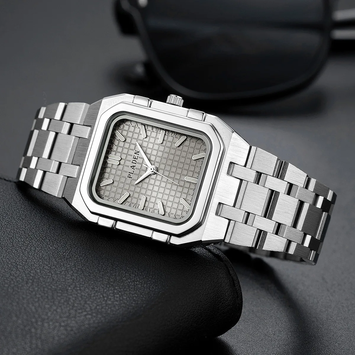 Luxury Rectangle Stainless Steel Men's Quartz Wristwatch Business Man Watch Green Dial Business Watch Relogio Masculino