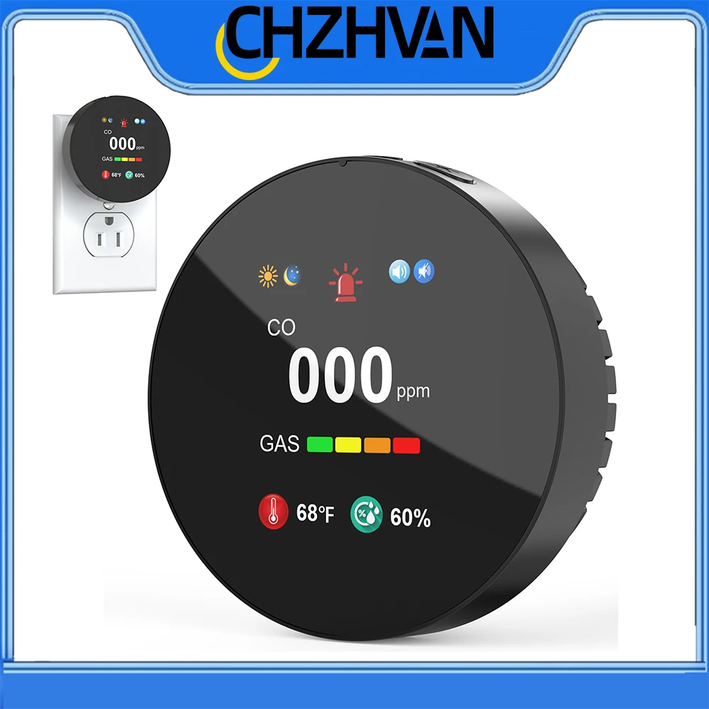 Image of CHZHVAN 4-in-1-Erdgas- und CO-Alarm, Kohlenmonoxid-Gasdetektor, 85 dB Sirene mit Temperatur und Luftfeuchtigkeit für die Sicherheit zu Hause