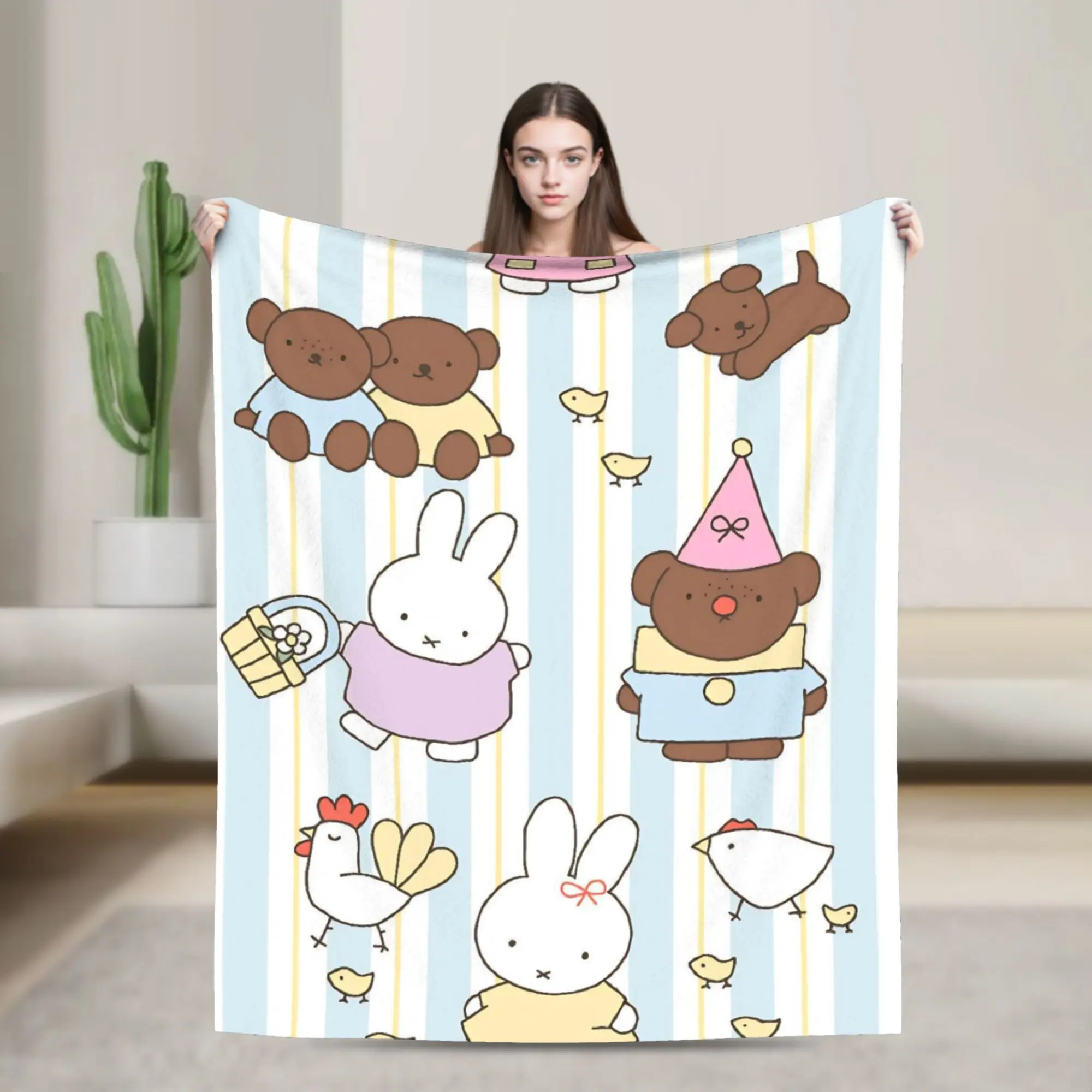 Miffyy  Cartoon Pattern Blanket  Flannel Throw Blankets Summer Air Conditioning Personalised Lightweight Bedsprea,