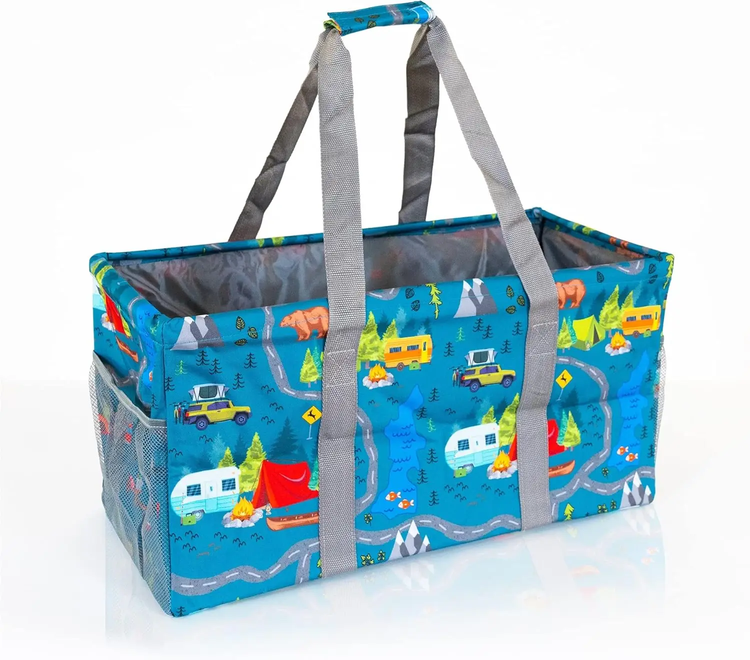 

Сумка-тоут - Большая складная многоразовая прямоугольная холщовая сумка-корзина с проволочным каркасом и двумя внешними карманами для