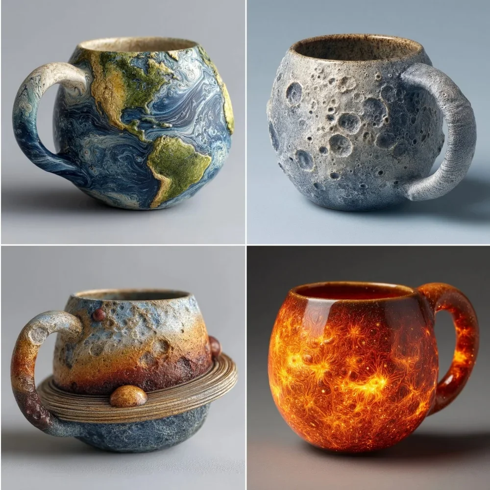 Planetary Mug Collection Cosmic Resin Cups Earth Moon Saturn Sun Shaped Coffee Mug Gift for Amateur Astronomer