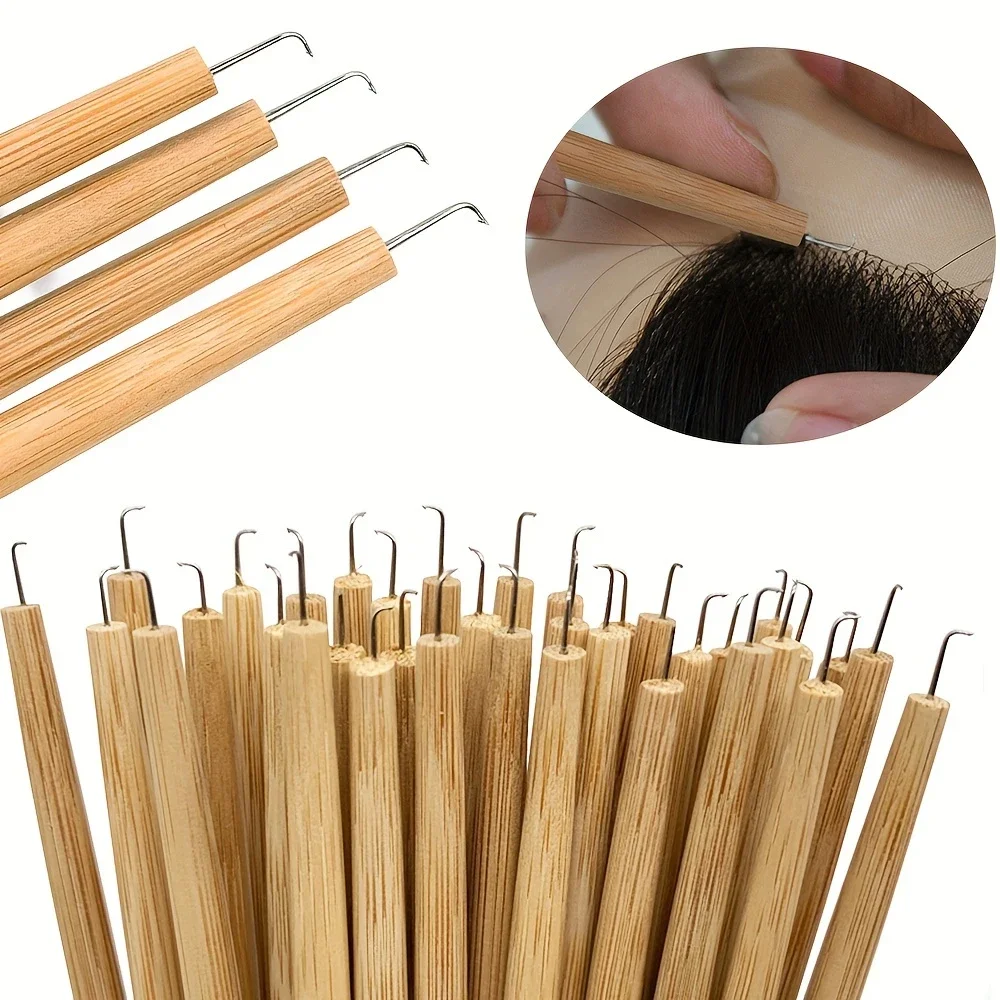 4 Pcs High Quality Hooking Hair Ventilating Needles Hair Weave Needles with Wood Handle for Wig Making&Repair Lace Wig Toupee