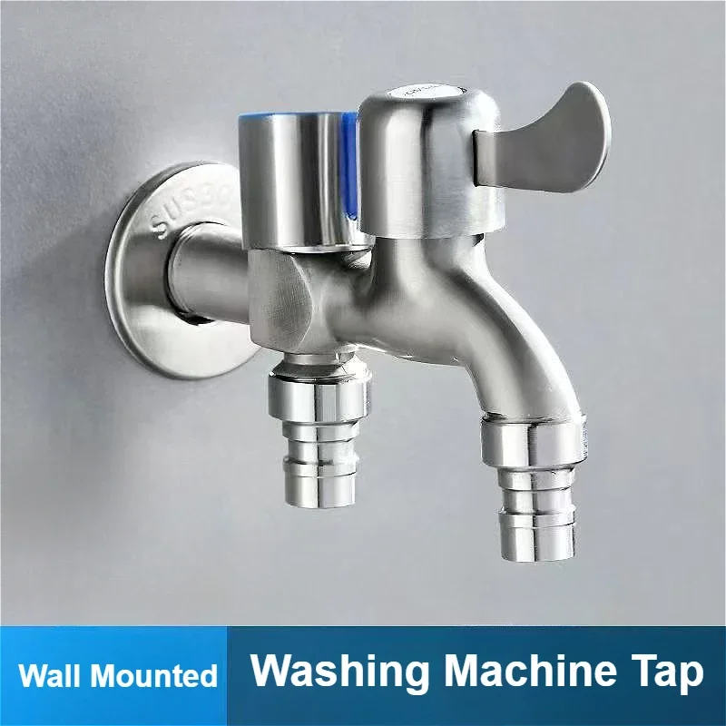 

Stainless Steel Faucet Double Outlet Dual Control Water Tap One in Two Out Faucet 1/2" Bidet Faucets Bathroom Accessories