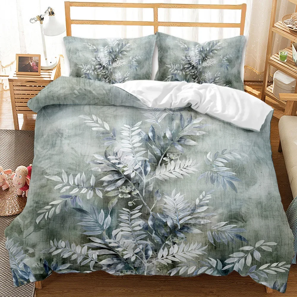 Floral Duvet Cover Set King/Queen Size,Light Purple European Style Flowers Branch Pattern Polyester Comforter Cover Denim Color