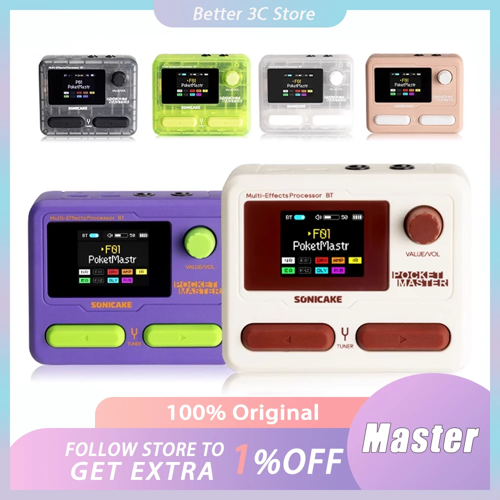 

SONICAKE Pocket Master Guitar Bass Amplifier 100+ Multi-Effects Pedal QME-10 1.77" LCD Screen Support OTG Looper Mini Guitar Amp