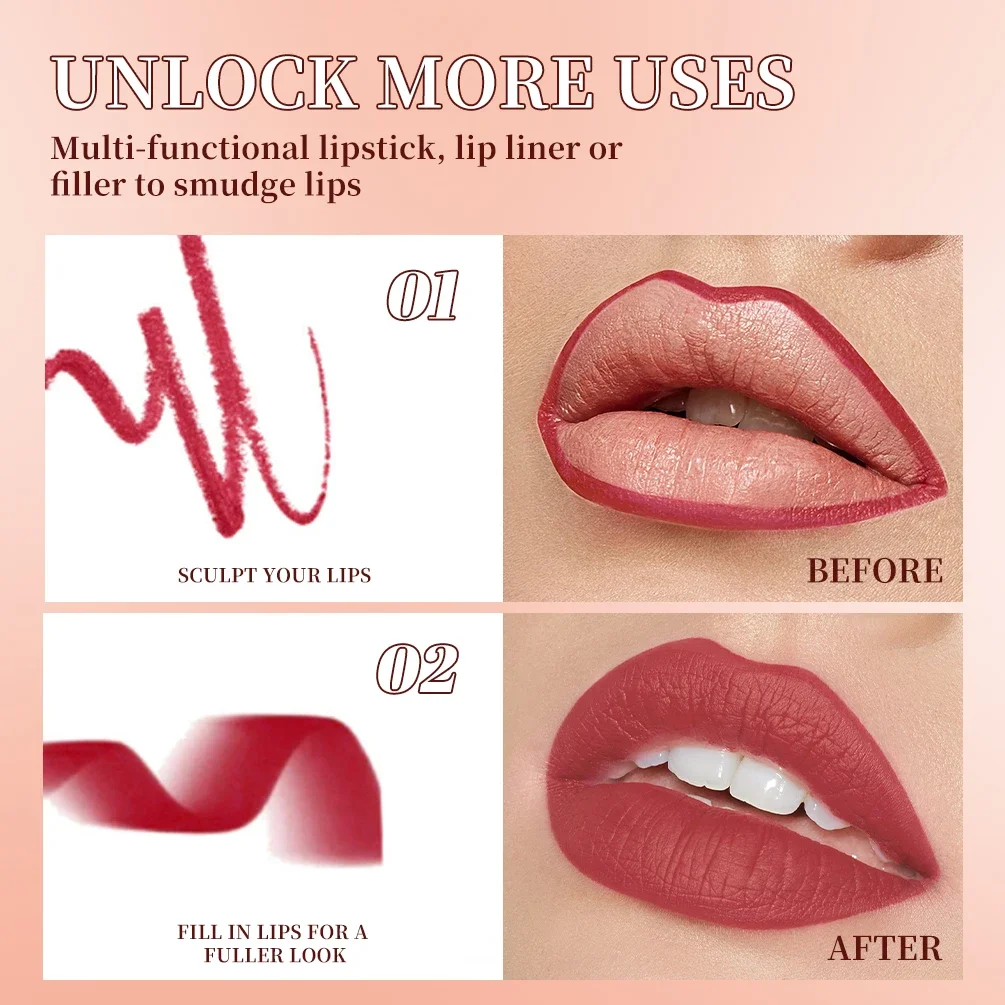 QIBEST Penna per rossetto opaco Matita per labbra sfumata Rossetti in velluto rosso marrone Matita per labbra impermeabile a lunga durata Set per trucco Macchia per labbra