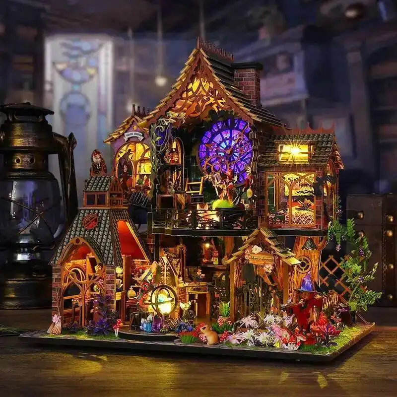 

DIY Wooden Miniature Model Kit Magic Spirit Cottage Casa Doll Houses Assembled Dollhouses Villa With Furniture Home Decor Gifts