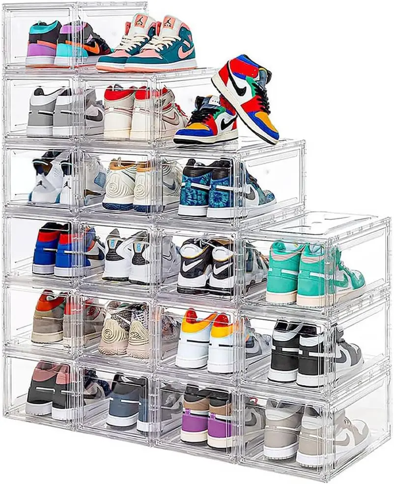 12 Pack Acrylic Clear Shoe Boxes– Ultra Clear Plastic Stackable Sneaker Storage For Sneakerhead. Professional Grade Shoe Display