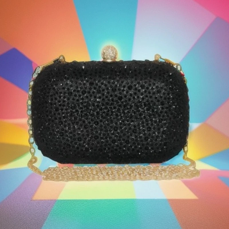 Bolso de Noche Elegante para Mujer con Diamantes de Imitación Brillantes, Diseño de Caja con Esquinas Redondeadas, Cartera de Lujo con Temperamento Sofisticado, Pochette Elegante para Ceremonia