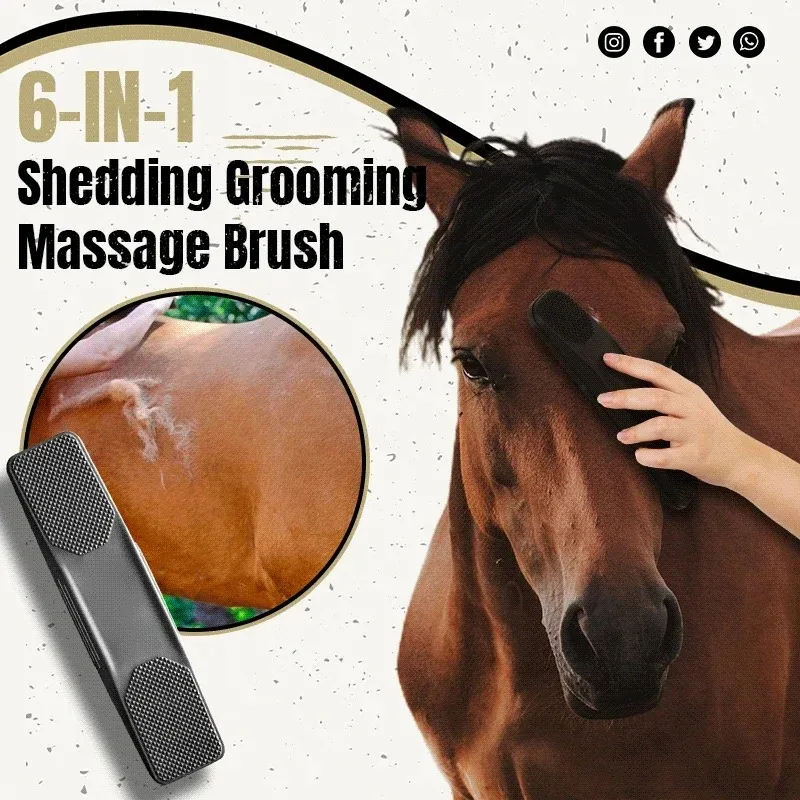 

Horse Grooming Brush Massage Cleaning Flea Tick Removal Rubber Hair Comb Accessories Body Mane 6 In 1 Tail Bristle riding Brush