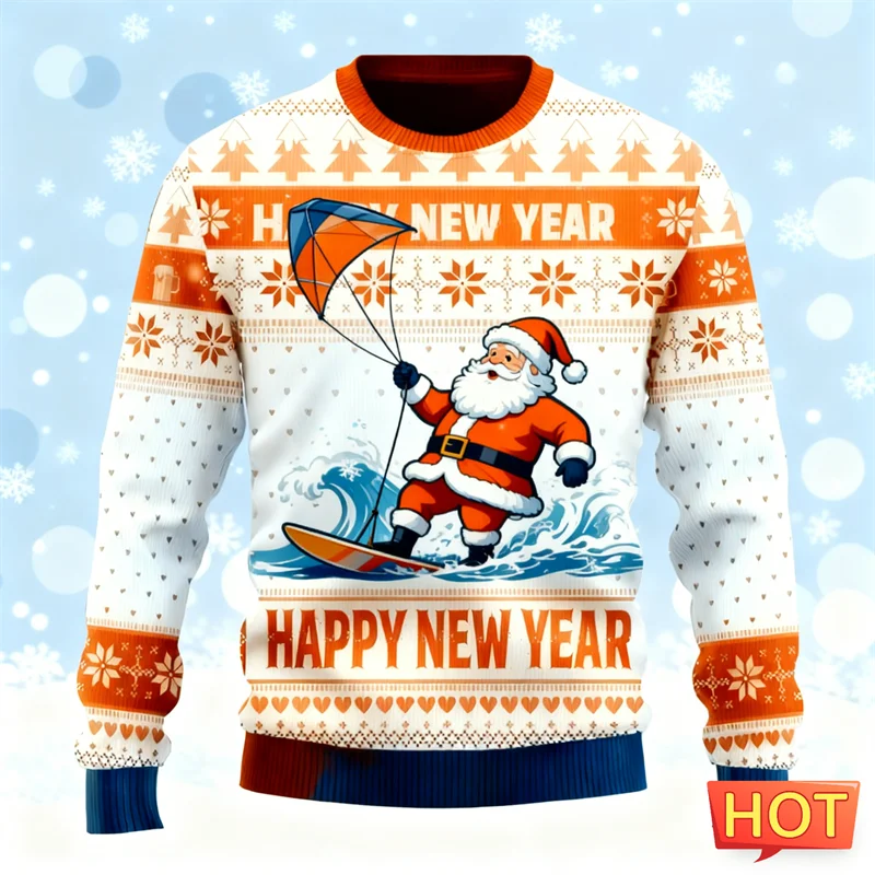 Fashion Santa Claus Graphic Ugly Christmas Hoodies Trendy Holiday Wear 3D Printed Xmas Sweatshirts Loose Breathable Pullovers