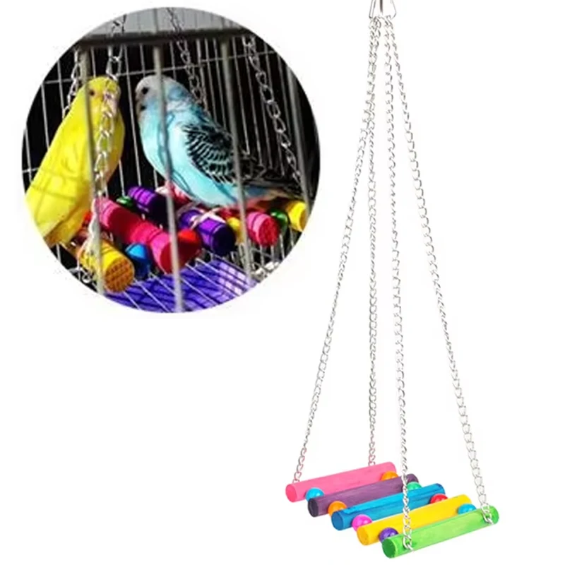 Bird Toys Colorful Hanging Hammock Swing Toy For Parrots Parakeets Budgies Cockatiels Birds Stands