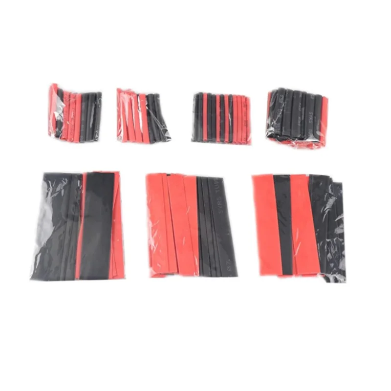 Kit de 127 Peças de Tubos Termoencolhíveis Pretos e Vermelhos 2:1, Sortimento de Tubos de Poliolefina para Isolamento de Cabos Automotivos e Fios