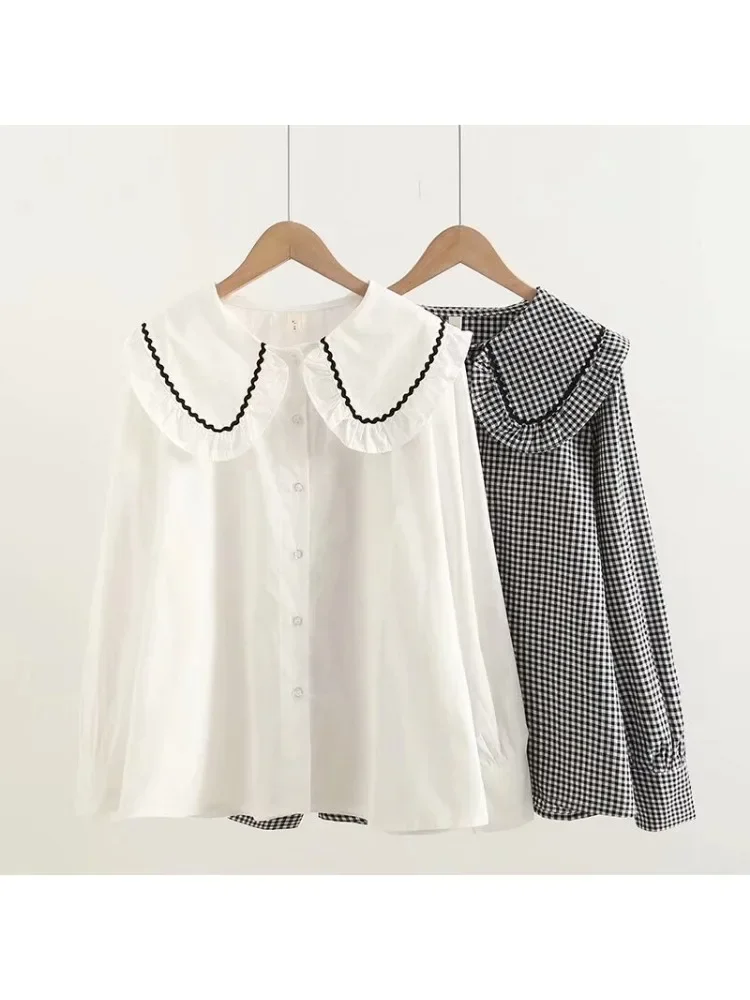 خريف جديد جودة عالية القطن المرأة بلوزة قميص المرأة بحار طوق البحرية قمصان الإناث طويلة الأكمام الحلو JK بلوزة أعلى #3