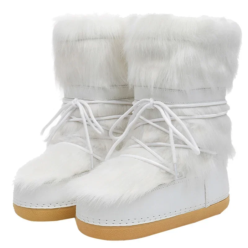 2026 Winter Women's Waterproof Velvet Fashion Space Hairy Sneakers Snow Boots Platform Shoes