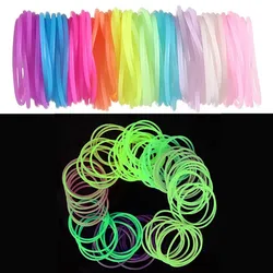 100pcs Candy Colors Silicone Bracelets Luminous Rubber Band Wristband Glow in Dark Elastic Hairband Scrunchie Bangle Accessories