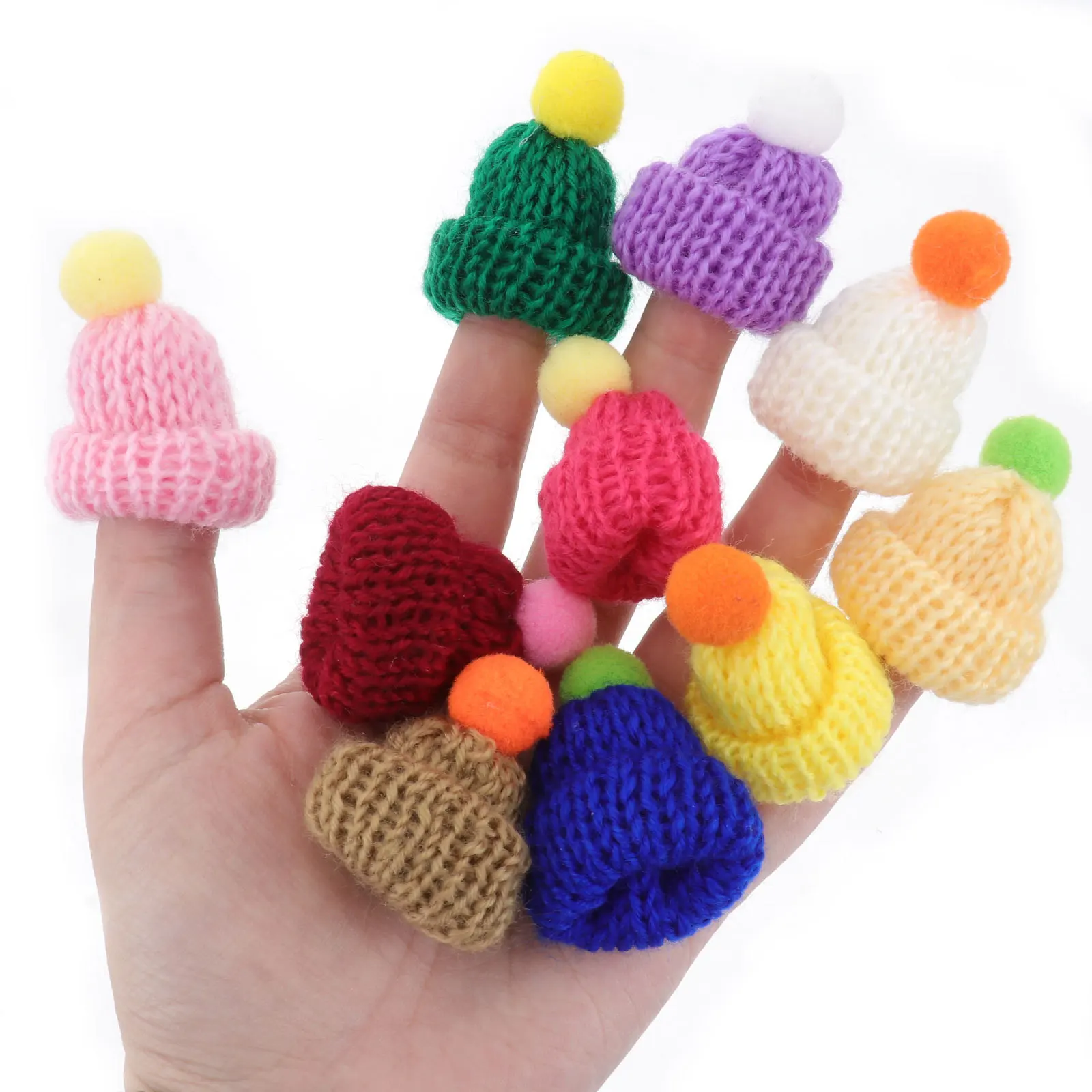 

10Pcs Mini Knitted Hat Craft Accessories Colorful DIY Decoration Festival Handmade Supply Material Mini Knitted Hat