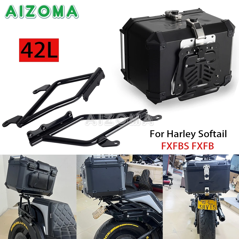 Pan America Style Motorcycle Aluminum Tail Top Box Trunk 42L Top Case For Harley M8 Softail Fat Bob 2018-25 Luggage Storage Case