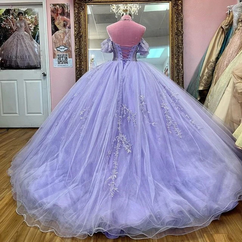 ANGELSBRIDEP-vestido De baile De quinceañera para niña, vestido De tul con hombros descubiertos, apliques De cristales, fiesta De cumpleaños De princesa, 15 Años