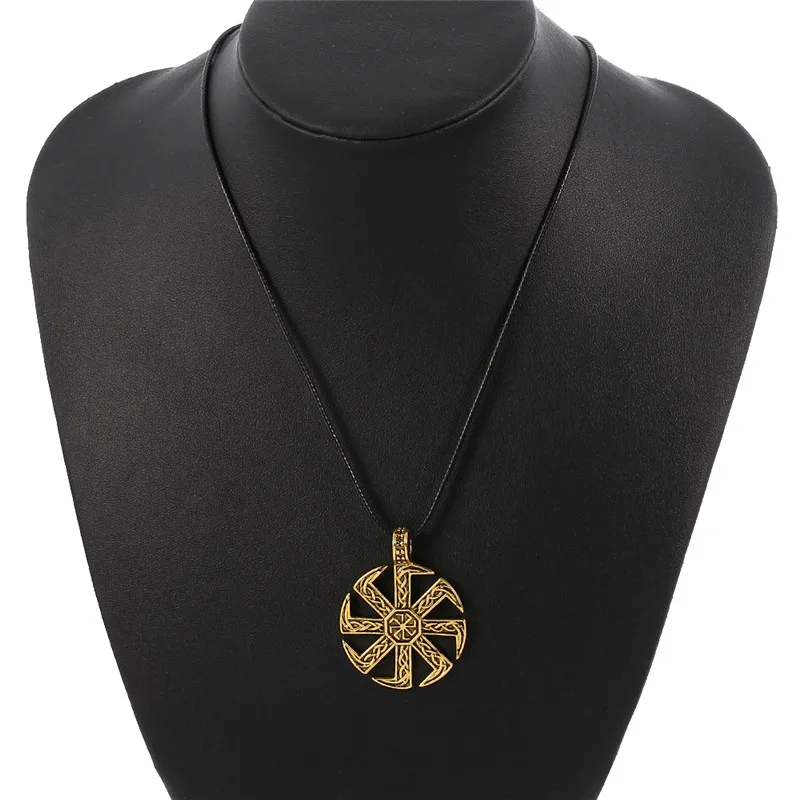 Likegreat Slavic Kolovrat Symbols Necklace for Men Pagan Sun Wheel Talisman Amulet Link Chain Pendants Religious Jewelry