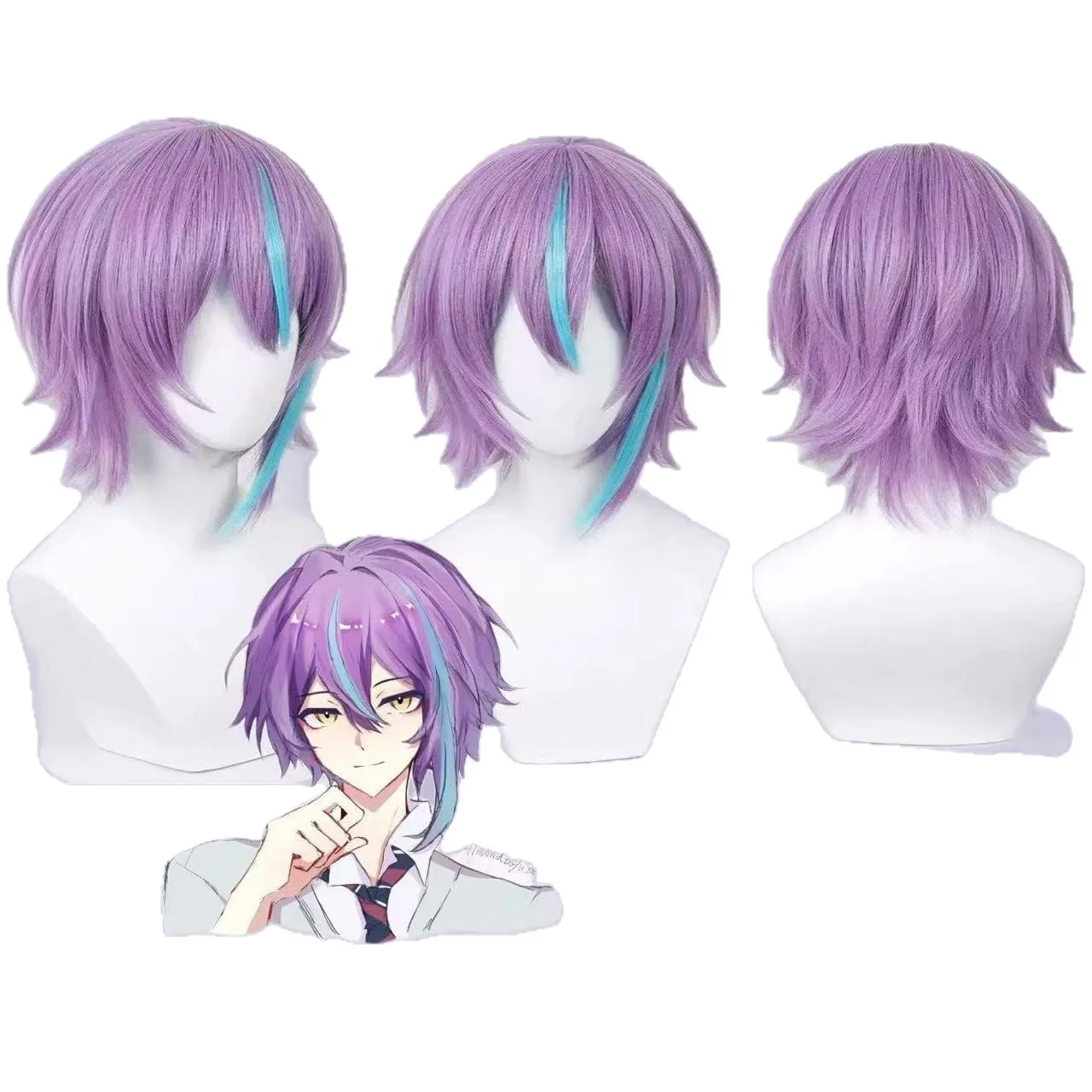 

1 piece of purple blue dyed world project colorful stage anime divine representative style play wig