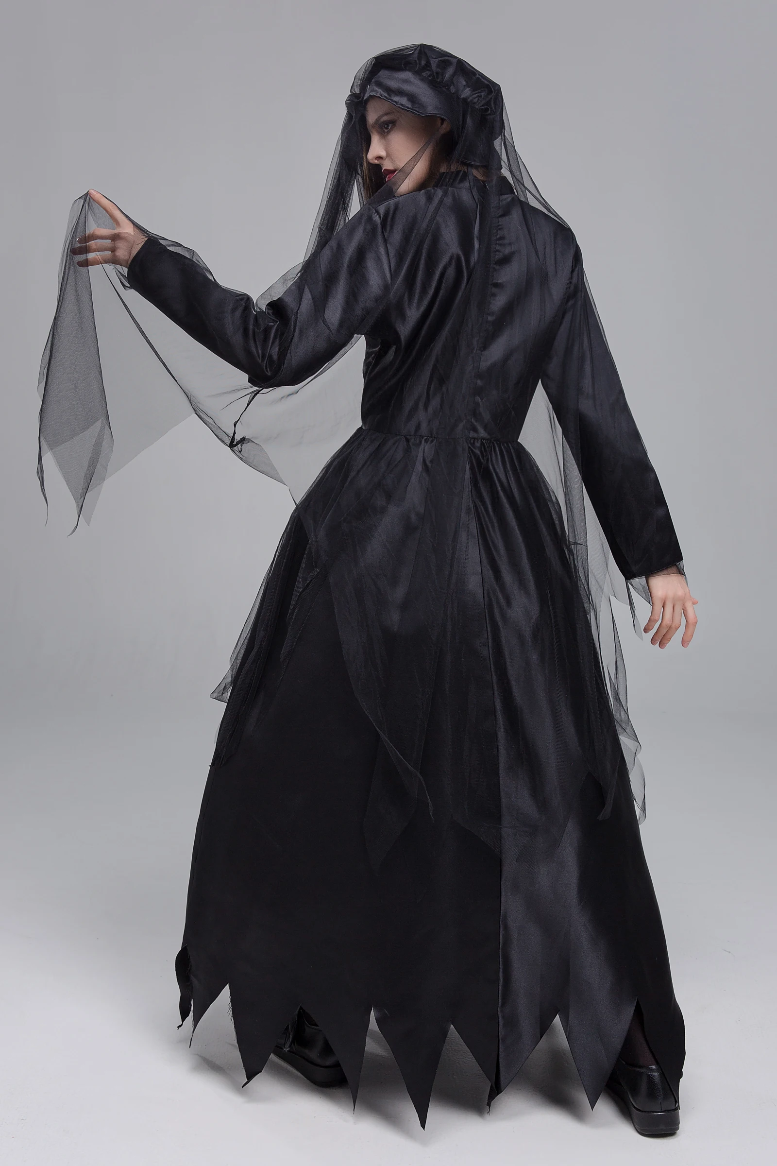 

Хэллоуин Терор Невеста Костюм Зомби Бар Выступление Черная Вуаль Большой Размер Женский Этнический Сценический Наряд Призрачное Платье