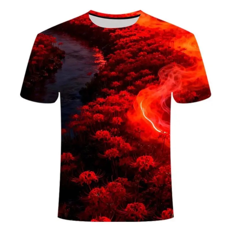 2026 Summer New 3D Printed Naihe Bridge Seaside Flower Series Short Sleeve Spring/Summer Unisex T-shirt
