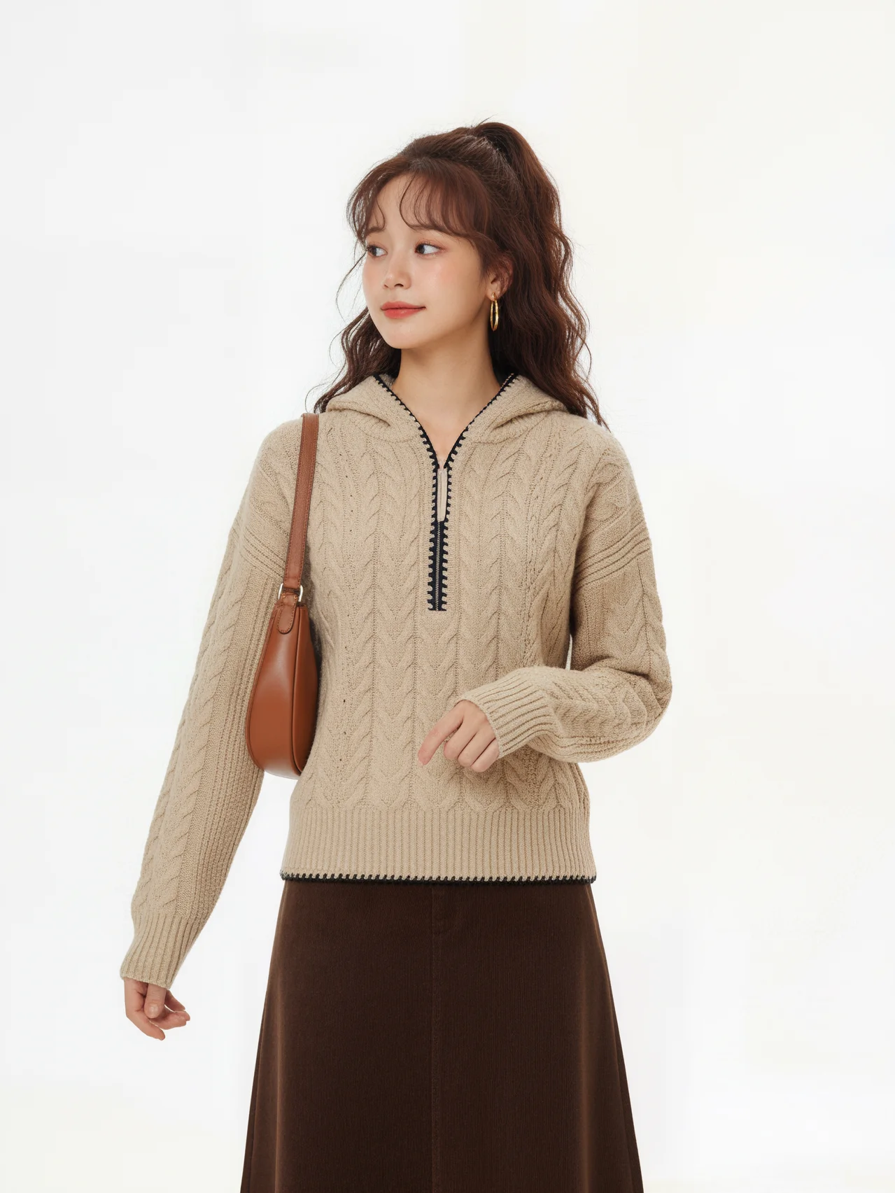 

Loose Long Sve Women's Knitted Hat Sweatirt f Zipper Autumn Winter New Korean Sle Old Money Sle Top