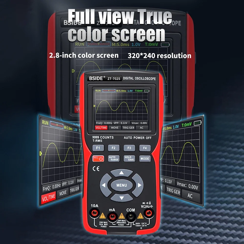 BSIDE ZT-702S Digital Oscilloscope Multimeter 9999 Counts 48MSa/s Sampling Rate 10Mhz Frequency Band 2.8inch LED Screen Display