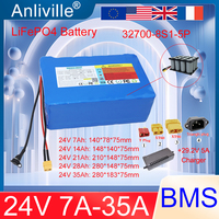 24V 7Ah 14Ah 21Ah 28Ah 35Ah 32700 lithium iron phosphate battery pack, built-in BMS, suitable for 8S 25.6V power supply+charger