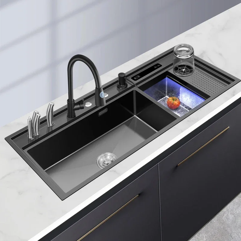 

Black Sink Ultrasonic Sink Washing Fruit Vegetable And Seafood 3 In 1 Multifunction Stainless Steel Smart Kitchen Sink