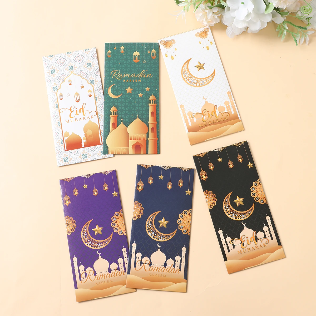 12PC Eid Mubarak Money 봉투 선물 카드 소지자 라마단 무바라크 장식 2025 이슬람 무슬림 Eid Al-fitr 초대 용품