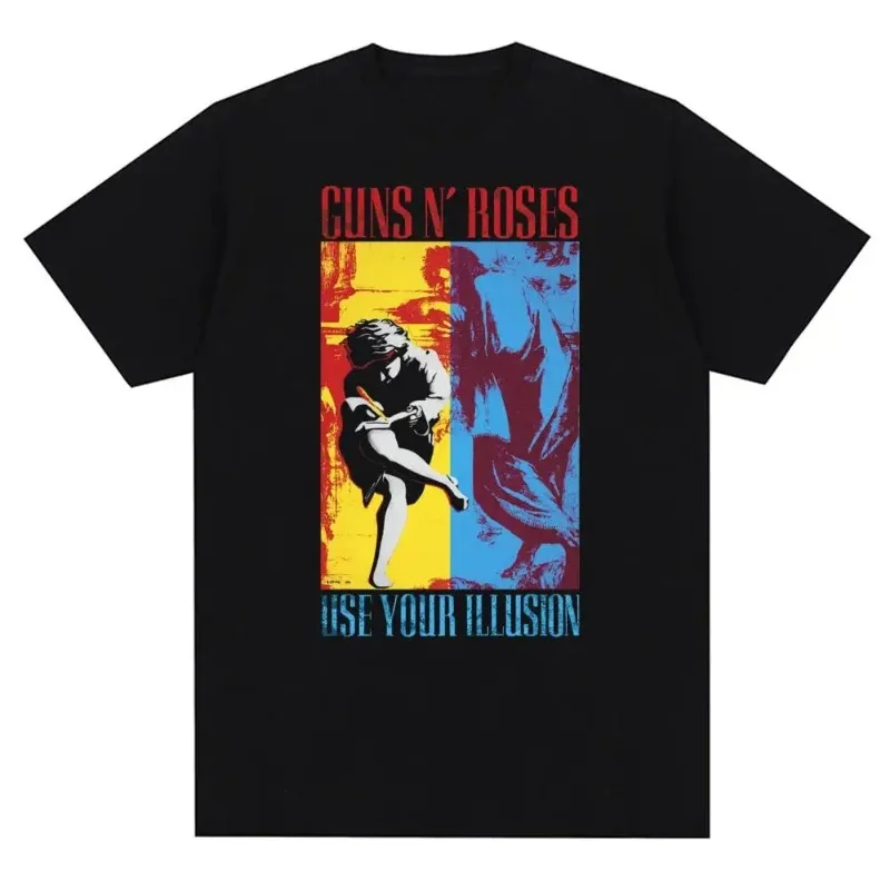 Guns N Roses Graphic Printed T-shirt Hip-hop Retro Rock Cotton Apparel Short Sleeve Fashion Plus Size T-shirt Women\'s