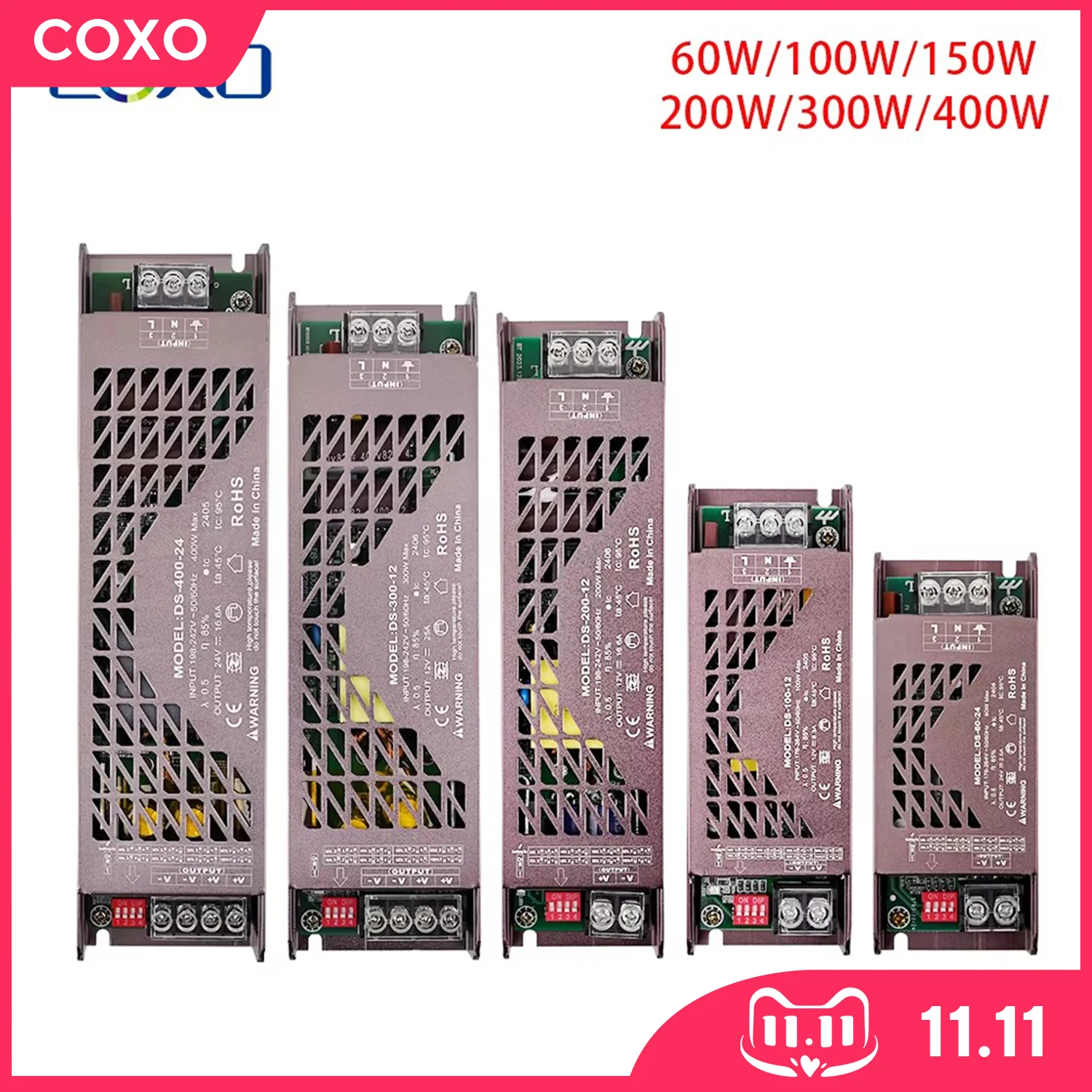 

Ultra Thin LED Dimmer Lighting Transformer DC12V 24V Power Supply 60W 100W 150W 200W 300W 400W LED Driver For LED Strip Light