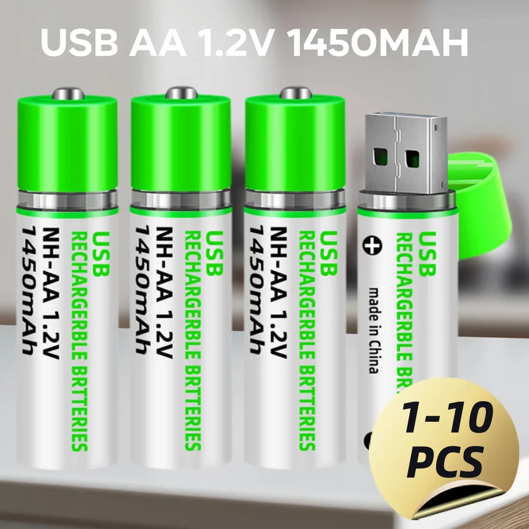 2024 NEW 1-50PCS BATTERY Best Price for 2Pcs AA Battery Nimh AA 1.2V 1450MAH Rechargeable Li-ion USB AA 1450 with Colorful Card