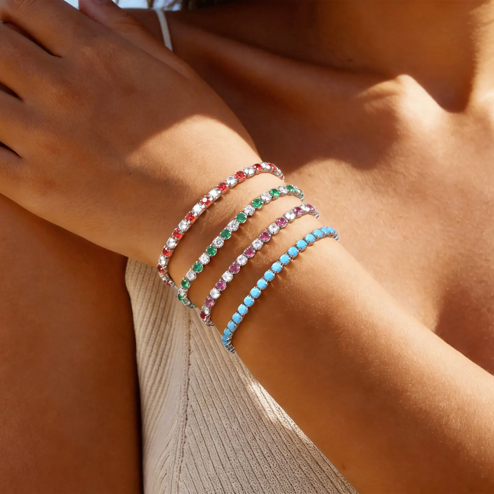 Two Tone Tennis Chain Bracelet 3mm Shiny Zirconia Luxury Bangle Stacking Vacation Wrist Summer Jewelry
