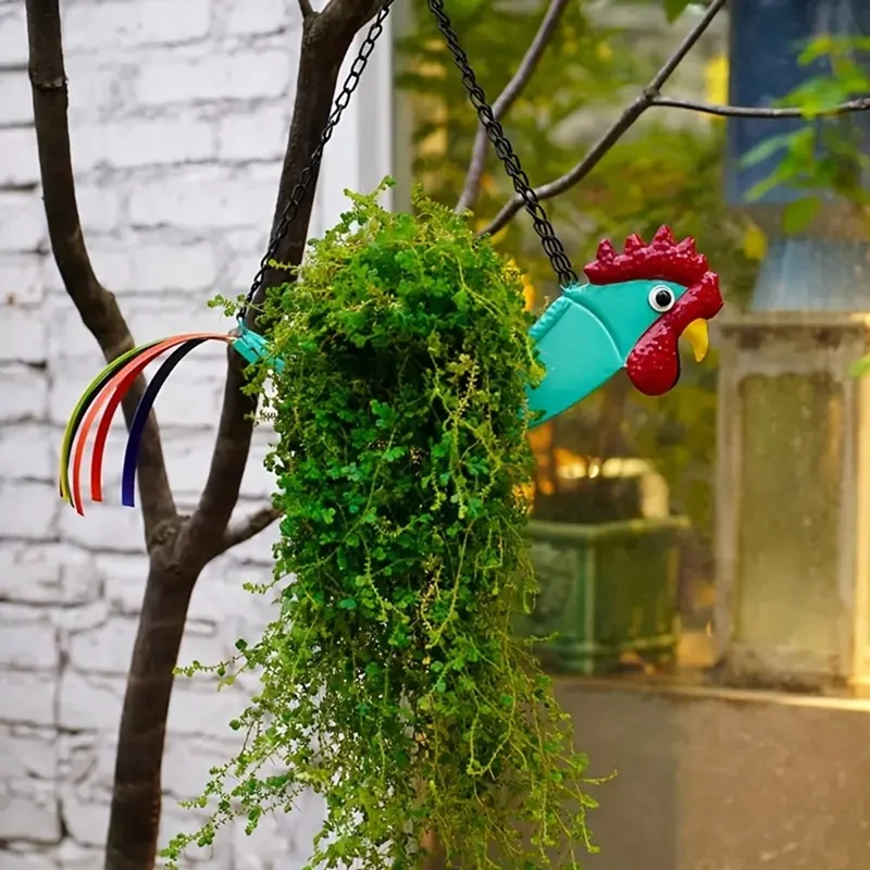 

Bright Colorful Chicken Hanging Planter Yard Decor Hanging Planter For Indoor Outdoor Decor, Plant Holder Flower Pots