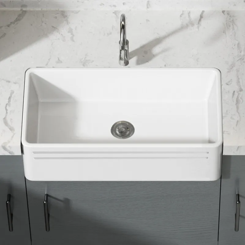 MEJE  Farmhouse Kitchen Sink,,Reversible Single/Double Bowl - White