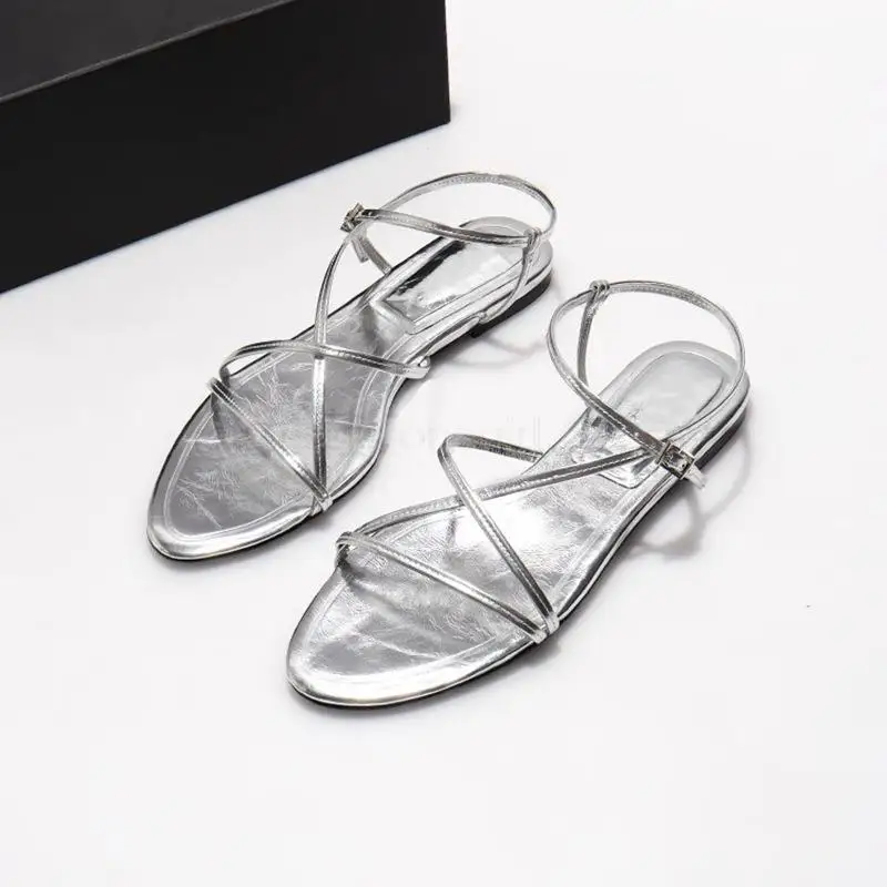 Donegirl 2023 Women New Summer Fashion Sandals Solid Fine Ribbon Flat Shoes Simple Elegant Roman Beach Shoes Female Chic