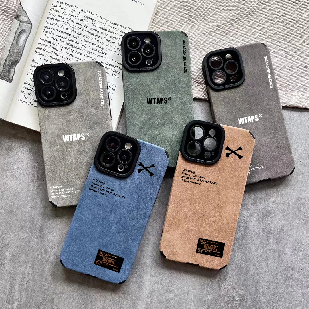 Japan shockproof Anti-fur fashion street Wtaps label phone case for ophone 15 Pro Max 11 12 13 14 Hot suede soft leathe cover