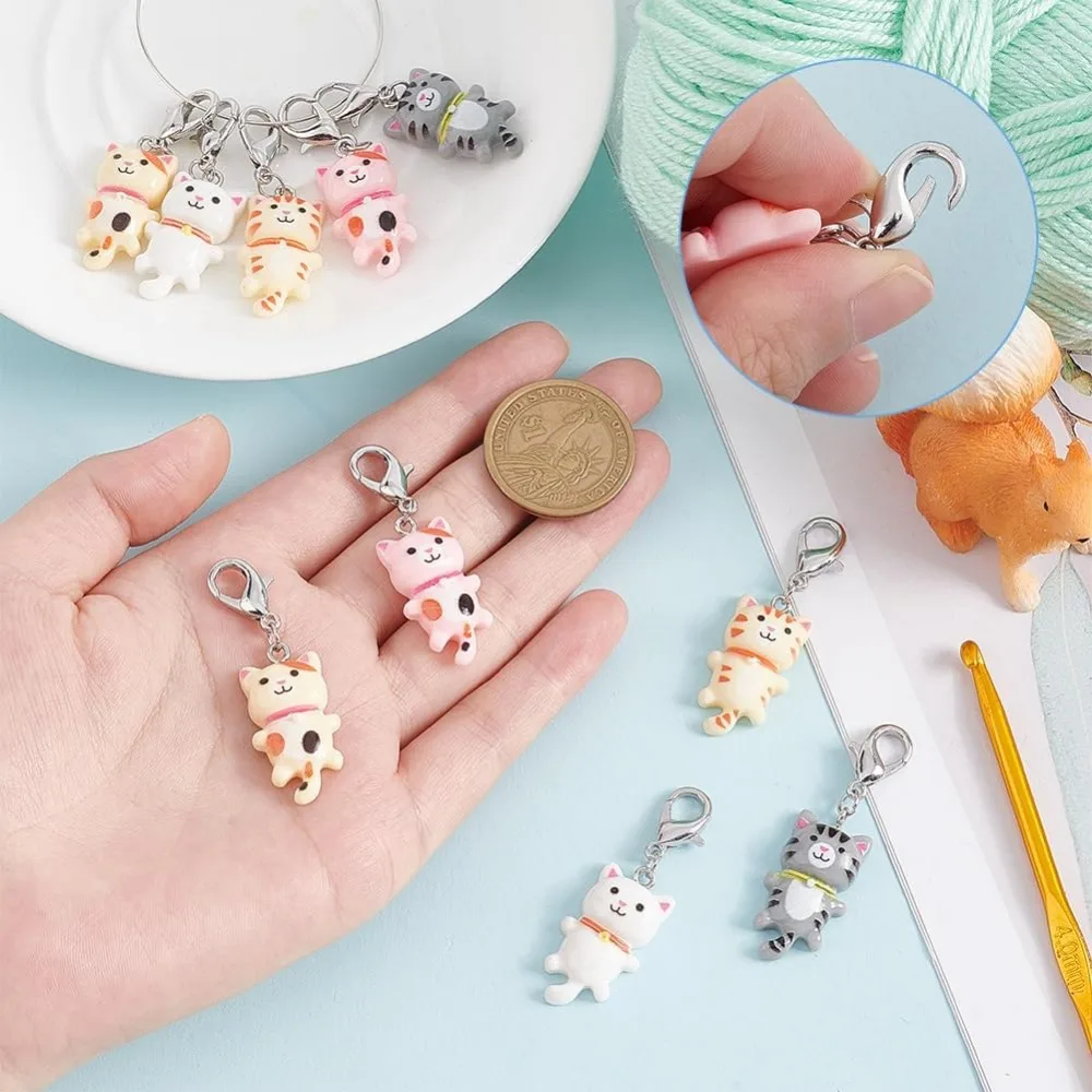 10 Stuks 5 Stijlen Kat Hanger Decoraties met Sluiting Stitch Marker Charm Clip op Charms Vergrendeling Marker voor Breien maken kit