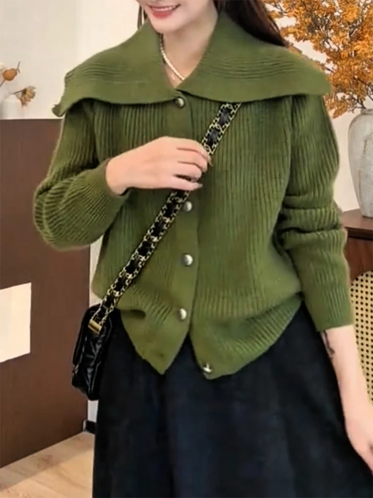 

Retro Knitted Open Cardigan Lazy Sle Large Size Slimming Versatile Top Warmth Emitting Long Sve Pure Color Commute Wear