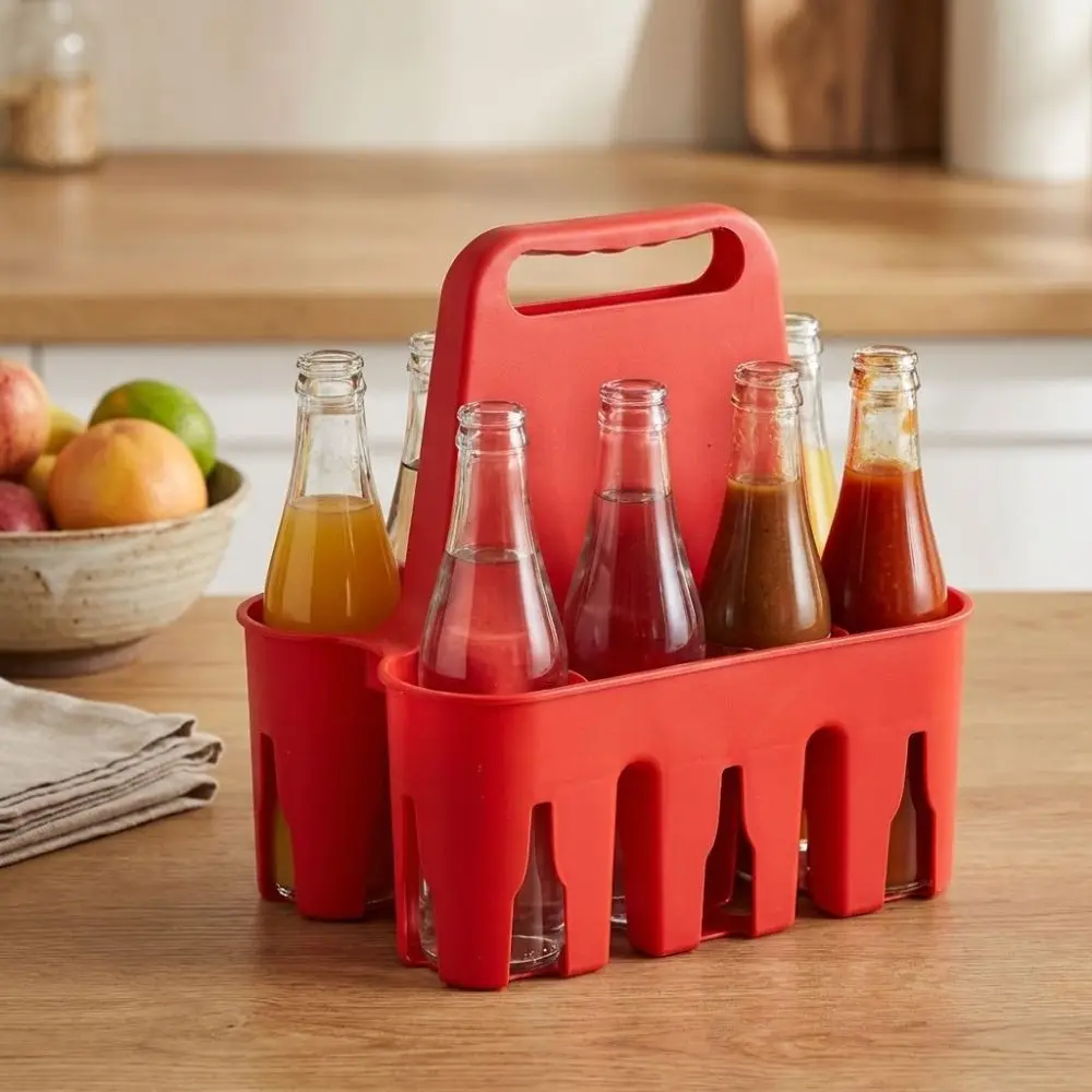 Plastic Portable Beer Holder Cup Organizer Beverage Display Beer Bottle Carrier Comfortable Grip 6 Pack Capacity Beer Basket