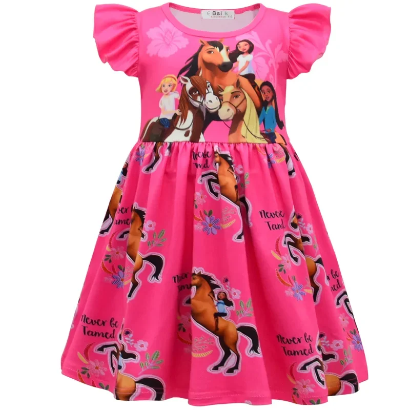 Baby girls Spirit Riding Free dress children girls riding horse dresses gutter sleeve irregular dress kids birthday party clothe