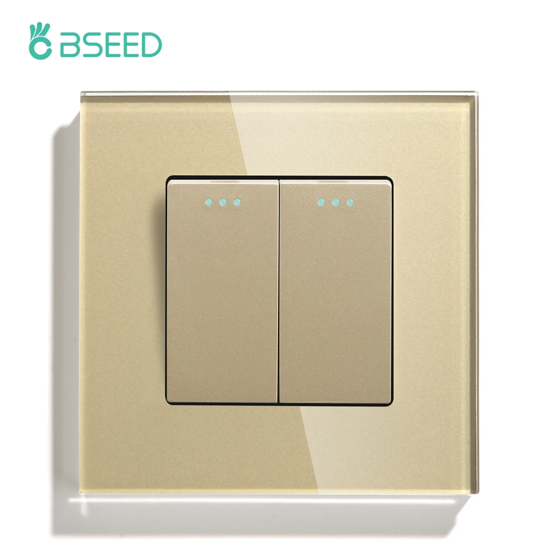 BSEED Mechanischer Wandleuchten-Druckschalter, 1/2 Gang, 1-Wege, automatische Rückprallschalter, Knopf mit Glasrahmen, 250 V
